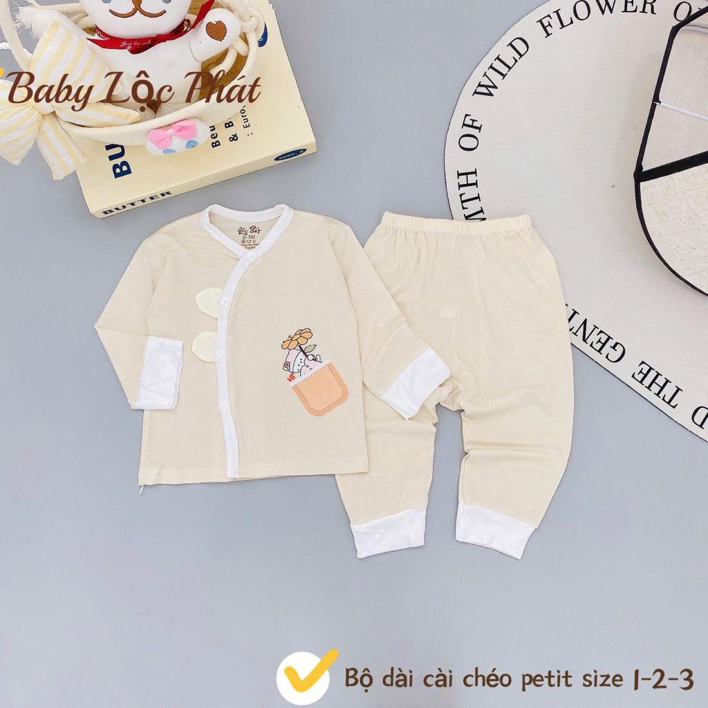 (LPDT 25) Bộ quần áo sơ sinh thun lạnh PETIT dài tay cho bé mềm mịn thoải mái 0 - 9m