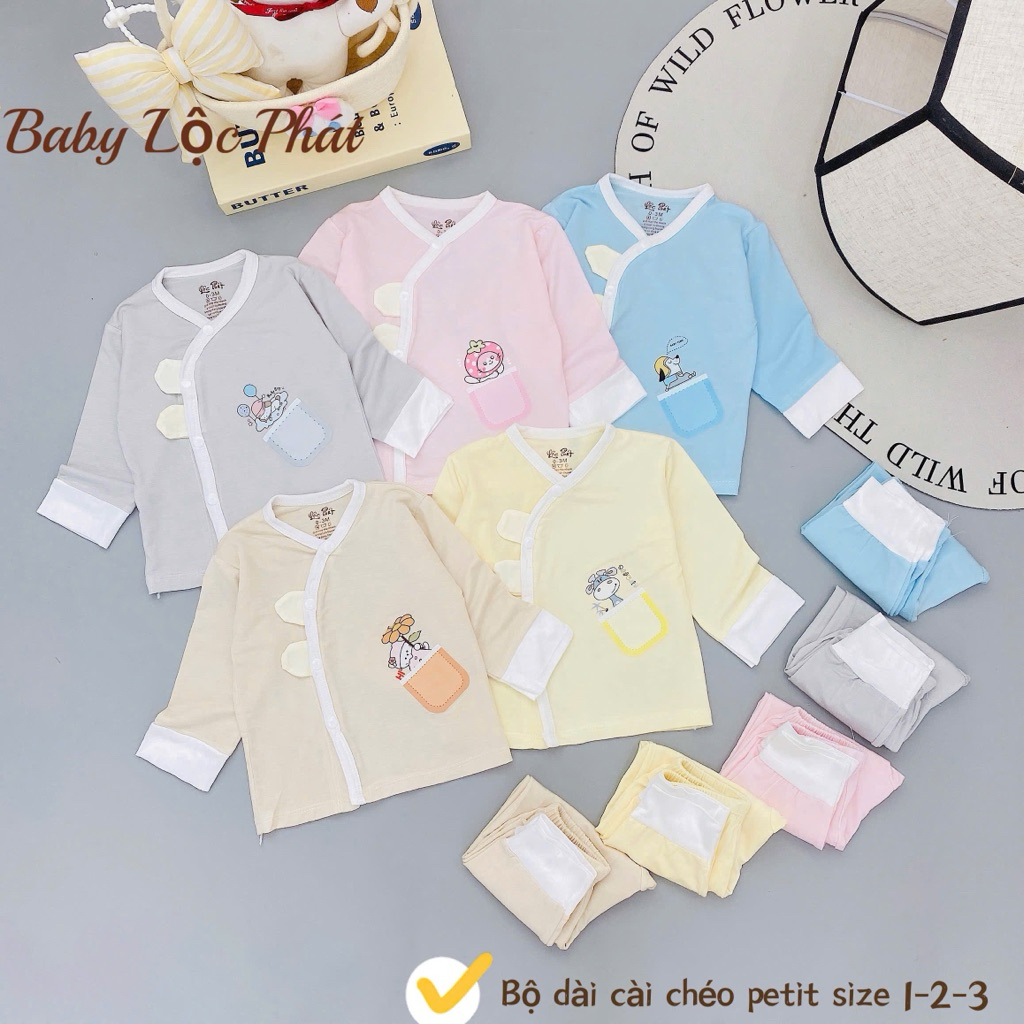 (LPDT 25) Bộ quần áo sơ sinh thun lạnh PETIT dài tay cho bé mềm mịn thoải mái 0 - 9m