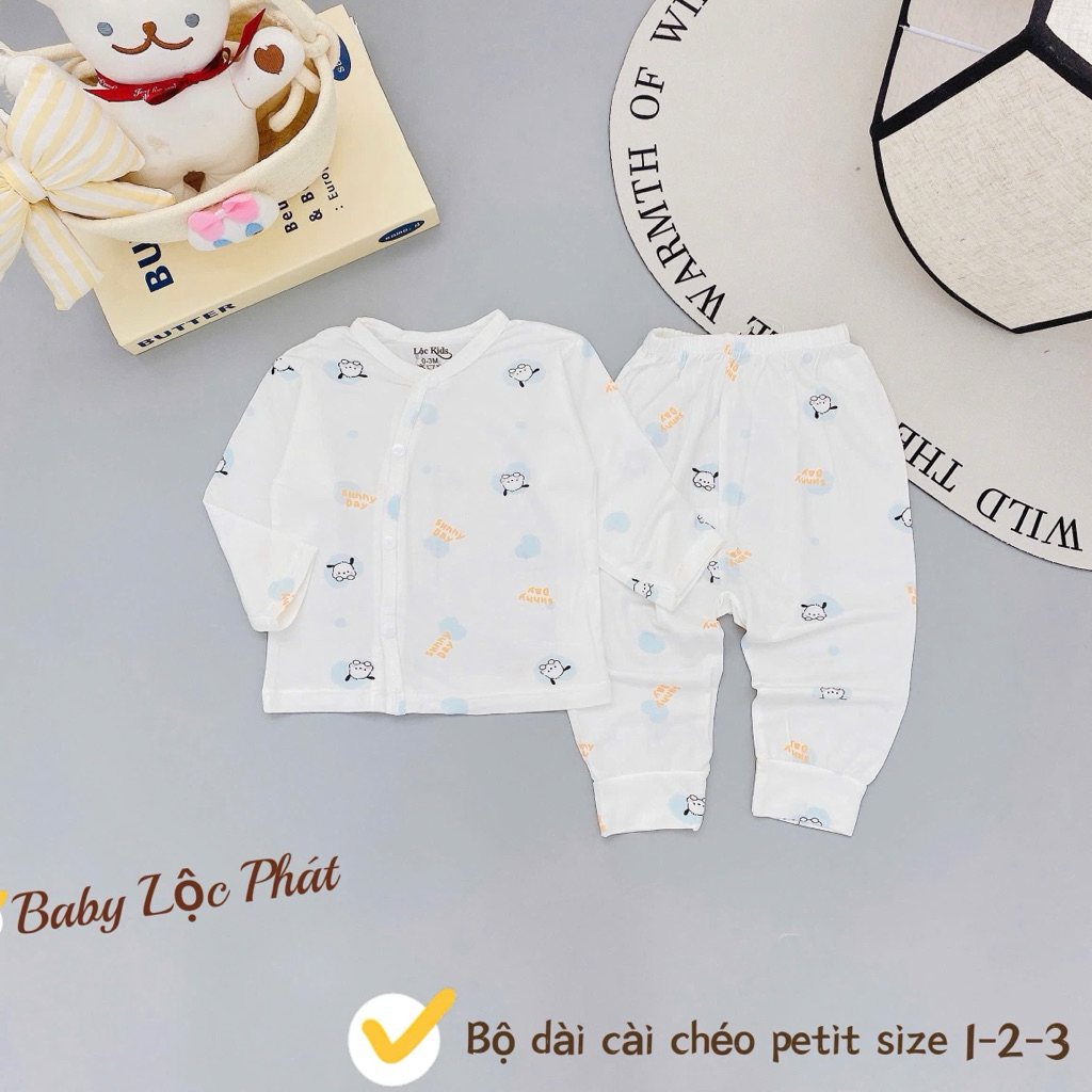 (LPDT 26) Bộ quần áo sơ sinh thun lạnh PETIT dài tay cho bé mềm mịn thoải mái 0 - 9m