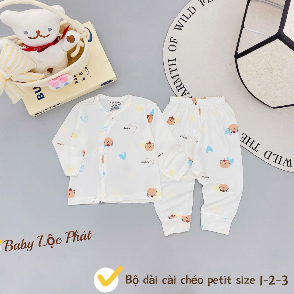(LPDT 26) Bộ quần áo sơ sinh thun lạnh PETIT dài tay cho bé mềm mịn thoải mái 0 - 9m