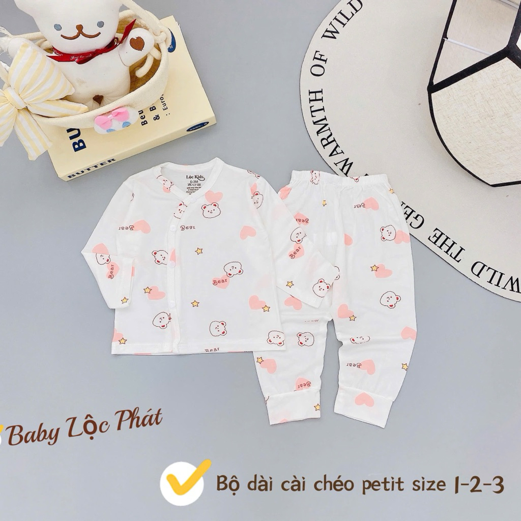 (LPDT 26) Bộ quần áo sơ sinh thun lạnh PETIT dài tay cho bé mềm mịn thoải mái 0 - 9m