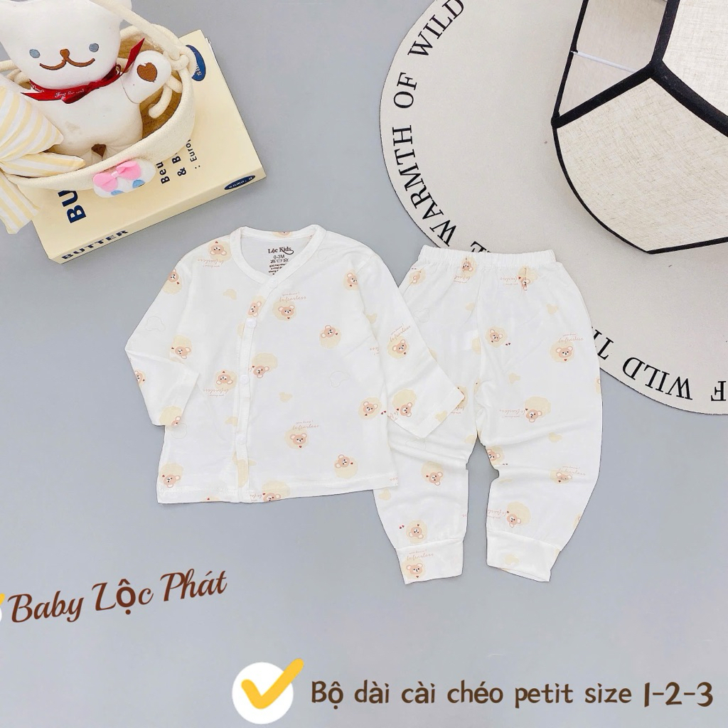 (LPDT 26) Bộ quần áo sơ sinh thun lạnh PETIT dài tay cho bé mềm mịn thoải mái 0 - 9m
