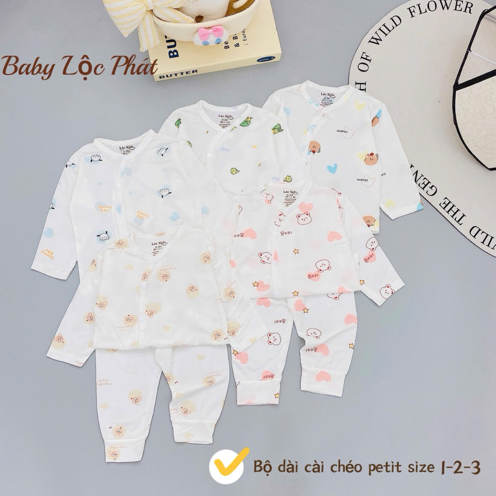 (LPDT 26) Bộ quần áo sơ sinh thun lạnh PETIT dài tay cho bé mềm mịn thoải mái 0 - 9m