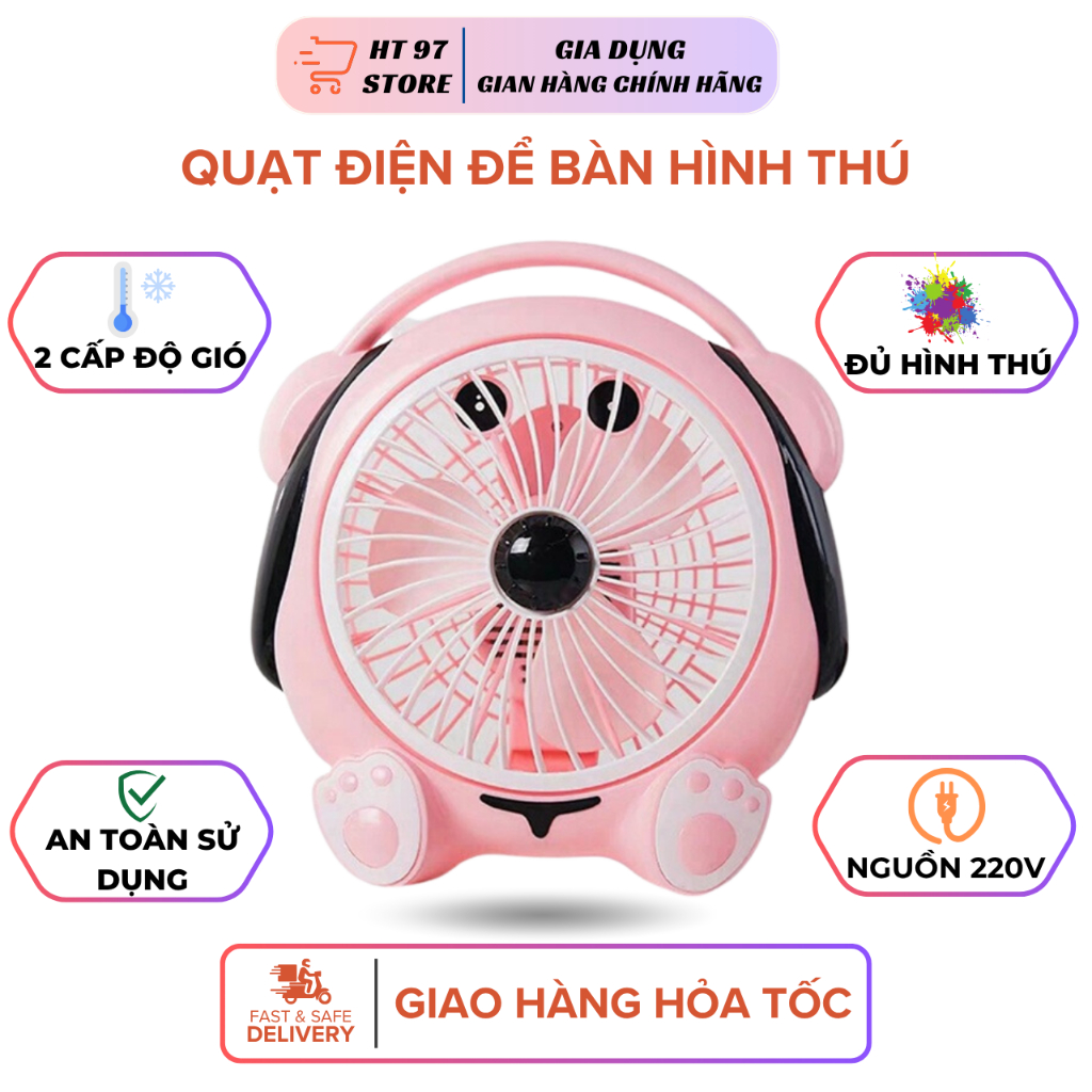 Quạt Mini Để Bàn Hình Thú Dễ Thương 2 Cấp Gió – Quạt Điện Nhỏ Gọn Cho Học Sinh, Nhân Viên, Văn Phòng