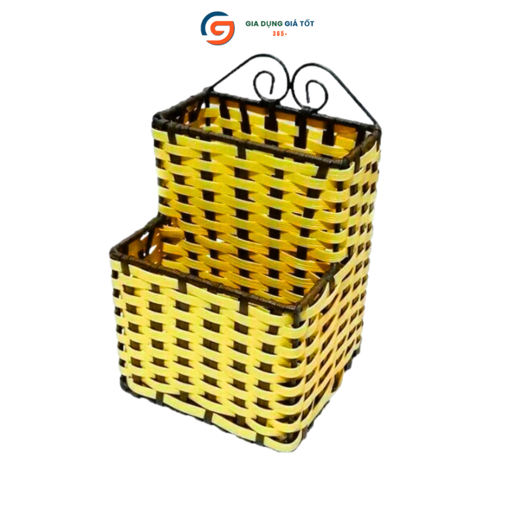Ống đựng đũa nhựa giả mây tre đan 2 ngăn, hộp đựng muỗng đũa thìa để bàn quán ăn nhà hàng tiện dụng