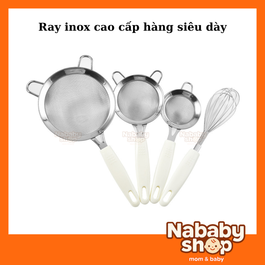 Rây cháo, rây bột cho bé ăn dặm bằng inox không gỉ, ray dày lổ nhỏ ...