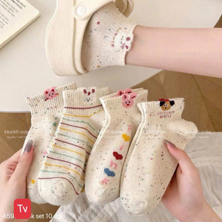 Combo 10 đôi tất cổ ngắn thêu hình động vật thỏ, mèo dễ thương 🌸🌸🌸