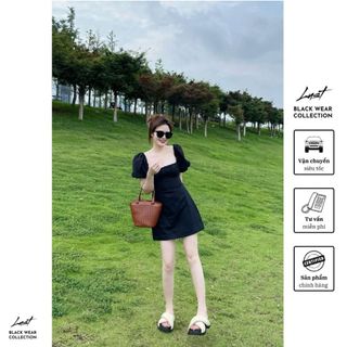 Váy Đen Nữ Cổ Vuông Tay Bồng Dáng Ngắn LUST Đầm Thiết Kế Thanh Lịch Sang Trong M7