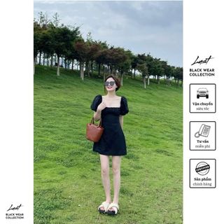 Váy Đen Nữ Cổ Vuông Tay Bồng Dáng Ngắn LUST Đầm Thiết Kế Thanh Lịch Sang Trong M7