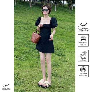 Váy Đen Nữ Cổ Vuông Tay Bồng Dáng Ngắn LUST Đầm Thiết Kế Thanh Lịch Sang Trong M7