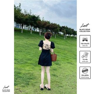 Váy Đen Nữ Cổ Vuông Tay Bồng Dáng Ngắn LUST Đầm Thiết Kế Thanh Lịch Sang Trong M7