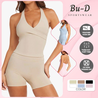 Set đồ tập gym nữ, thể thao, yoga cổ yếm chéo chất PoLy thoải mái thấm hút, co giãn 4 chiều (Mã 111)