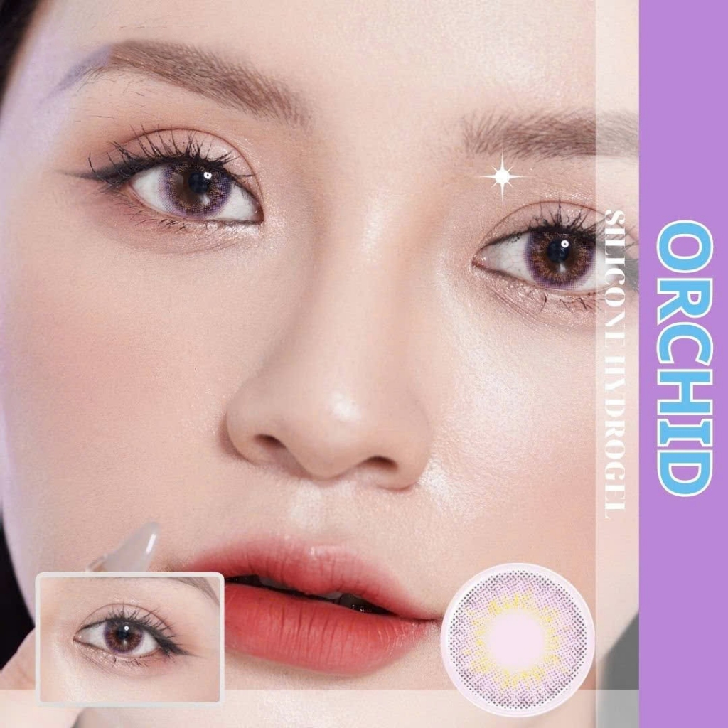Lens cận y tế màu Orchid chất liệu silicone hydrogel thời gian đeo 14h-24h hạn dùng 3 tháng EyeBlink