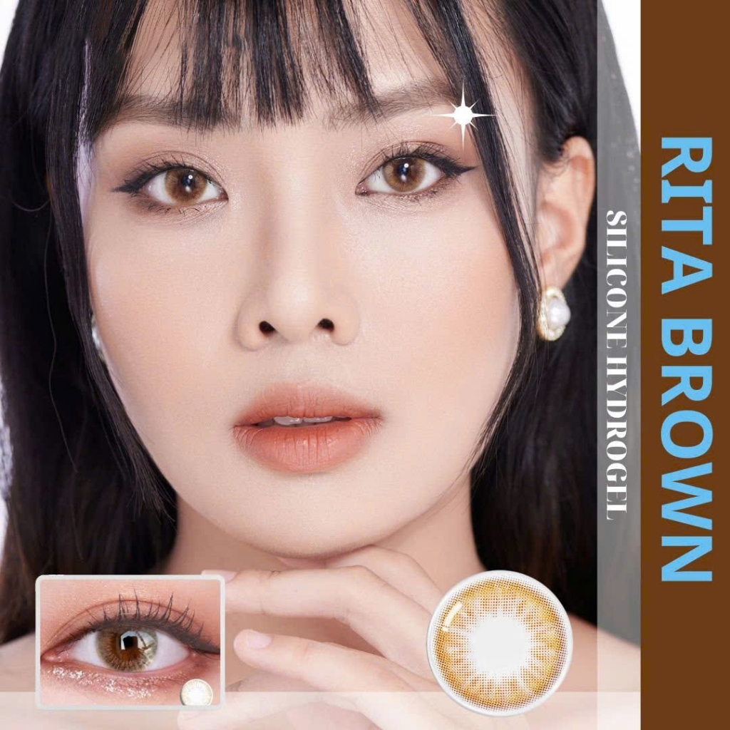 Kính áp tròng cận y tế màu nâu sáng Rita Brown  chất liệu  Silicone Hydrogel hạn dùng 6 tháng EyeBlink