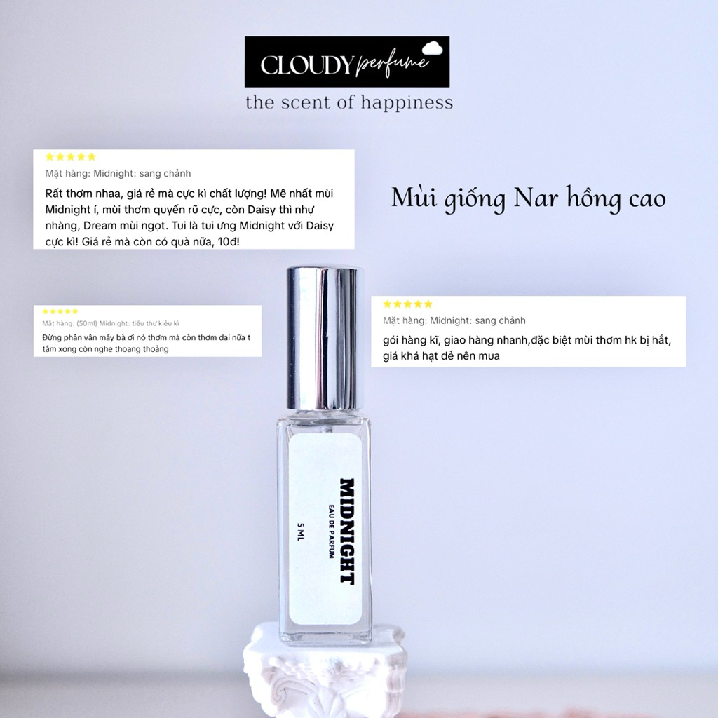 (5ML) TINH DẦU NƯỚC HOA lưu hương 8-12 tiếng CLOUDY perfume 5ML