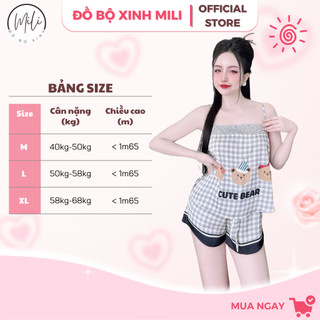 Đồ Ngủ Nữ, Đồ Bộ Mặc Nhà Lụa Latin Cao Cấp MiLi – Áo 2 Dây Cột Eo Hai Bên, Phối Ren Viền – Quần Đùi Có Túi