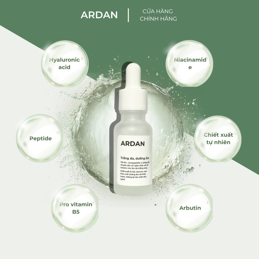 Serum Trắng Da Dưỡng Ẩm ARDAN 20ml - Da Mịn Màng, Trắng Sáng, Se Lổ Chân Lông, Ngừa Nám, Tàn Nhang