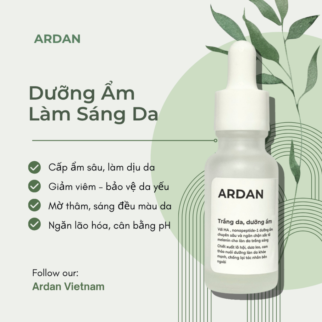 Serum Trắng Da Dưỡng Ẩm ARDAN 20ml - Da Mịn Màng, Trắng Sáng, Se Lổ Chân Lông, Ngừa Nám, Tàn Nhang