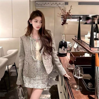 Áo khoác len dạ cổ tròn viền bling form slim phong cách tiểu thư sang chảnh