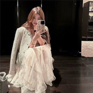 Áo khoác len dạ cổ tròn viền bling form slim phong cách tiểu thư sang chảnh