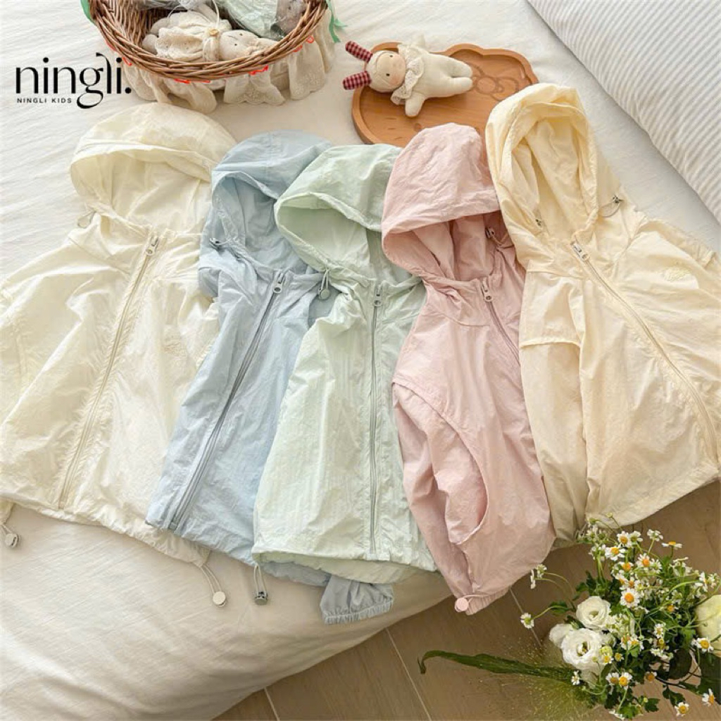 (Order) Áo khoác gió mỏng mùa thu có mũ đẹp đơn giản dành cho bé trai - bé gái