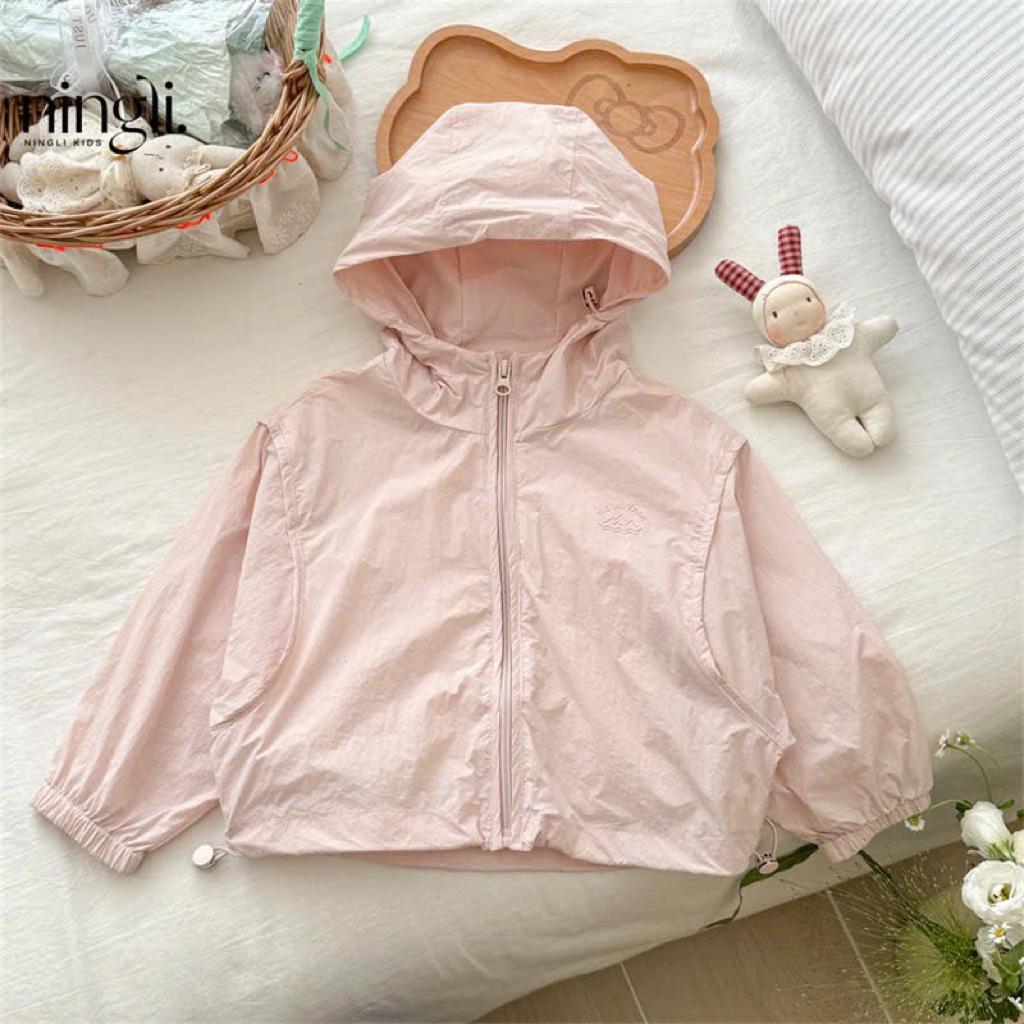 (Order) Áo khoác gió mỏng mùa thu có mũ đẹp đơn giản dành cho bé trai - bé gái