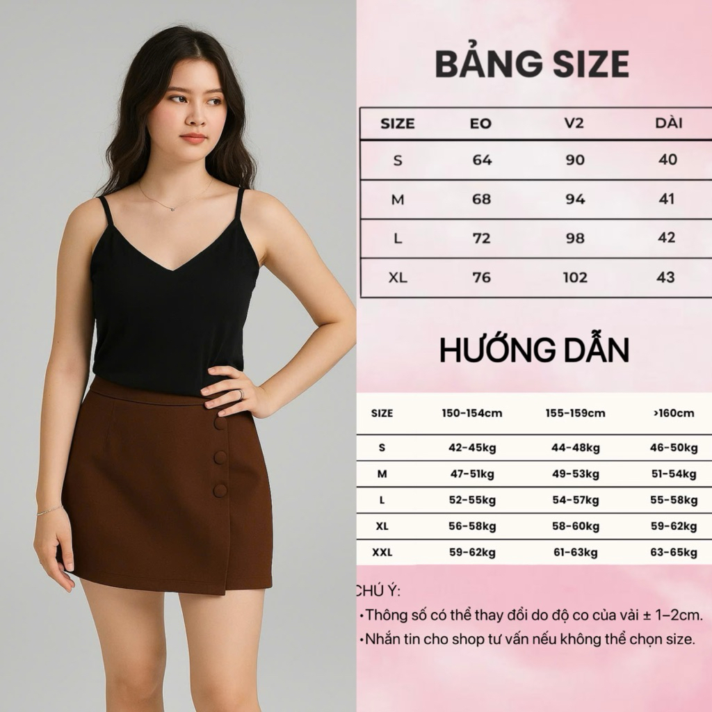 Quần Váy QV02 Thiết Kế Vạt Trước Có Cúc Năng Động, Có Quần Short Chống Lộ Cạp Lưng Cao, Có Khóa Kéo Sau.