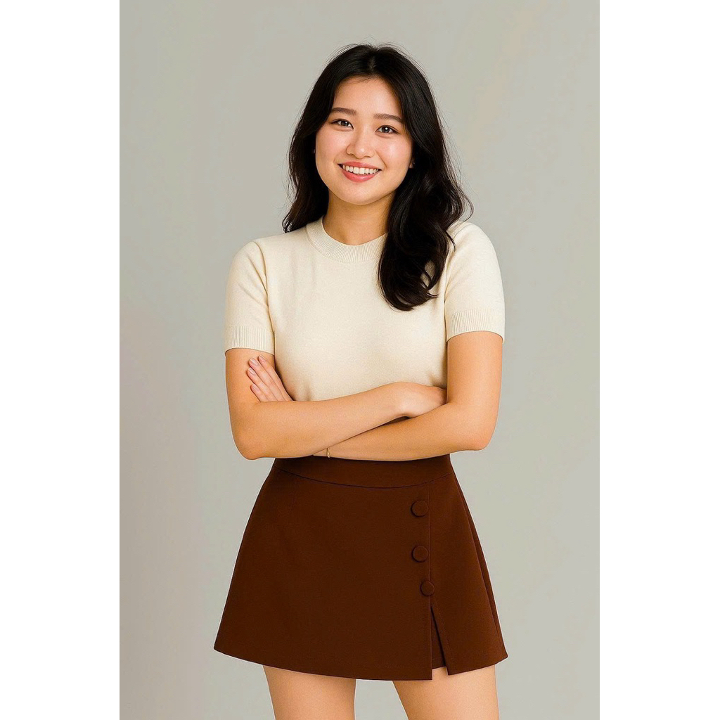 Quần Váy QV02 Thiết Kế Vạt Trước Có Cúc Năng Động, Có Quần Short Chống Lộ Cạp Lưng Cao, Có Khóa Kéo Sau.