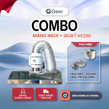 Combo máng hút khói inox201 + quạt thông gió GEER – hút mùi bếp, quạt hút khói chính hãng, an toàn, hiệu quả, tiết ki