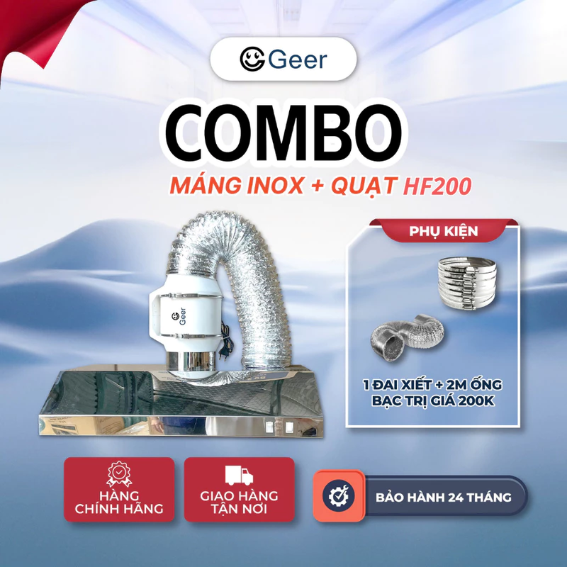 Combo máng hút khói inox201 + quạt thông gió GEER – hút mùi bếp, quạt hút khói chính hãng, an toàn, hiệu quả, tiết ki — ảnh 1