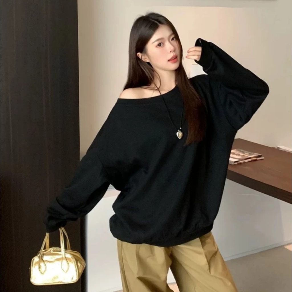 Áo sweater nữ trễ vai, lệch vai vải nỉ mùa thu đông mặc 2 kiểu - UNISEX SSL