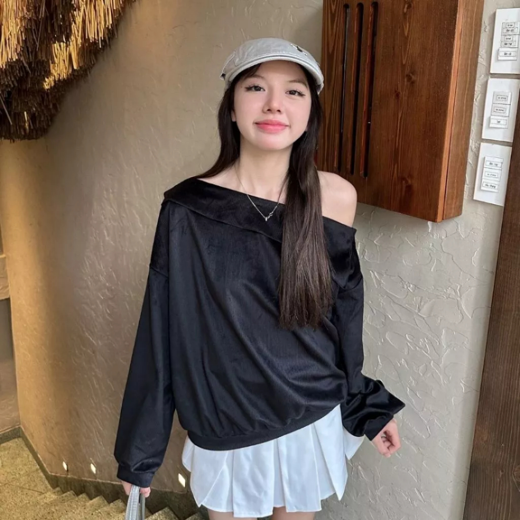 Áo sweater nữ trễ vai, lệch vai vải nỉ mùa thu đông mặc 2 kiểu - UNISEX SSL