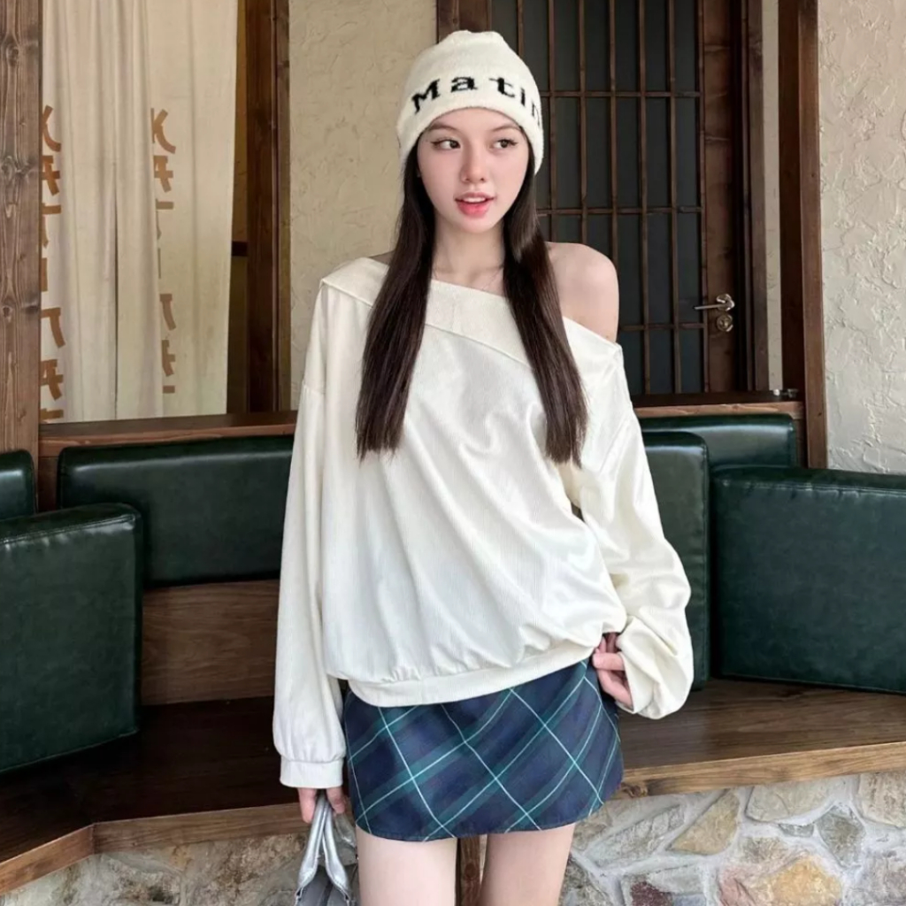 Áo sweater nữ trễ vai, lệch vai vải nỉ mùa thu đông mặc 2 kiểu - UNISEX SSL