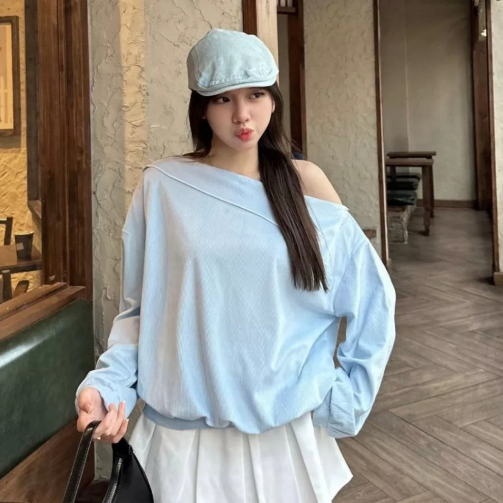 Áo sweater nữ trễ vai, lệch vai vải nỉ mùa thu đông mặc 2 kiểu - UNISEX SSL