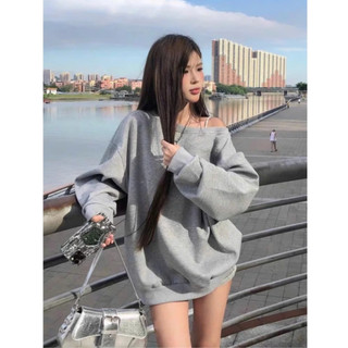 Áo nỉ trễ vai form rộng sweater hở vai màu xám, đen, kem chất nỉ dày dặn kiểu dáng xinh xắn SSL
