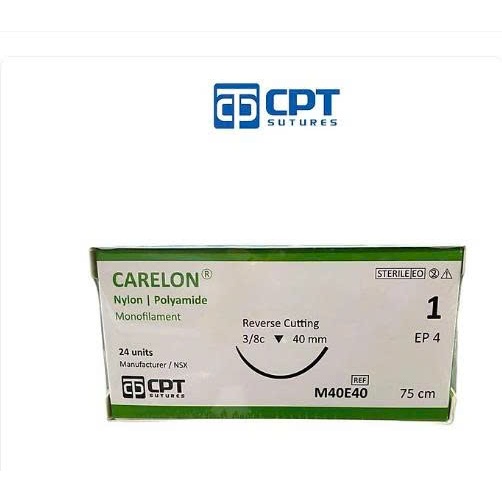 Hộp 24 tép CHỈ PHẪU THUẬT CPT  NYLON số 1 kim tam giác - M40E40