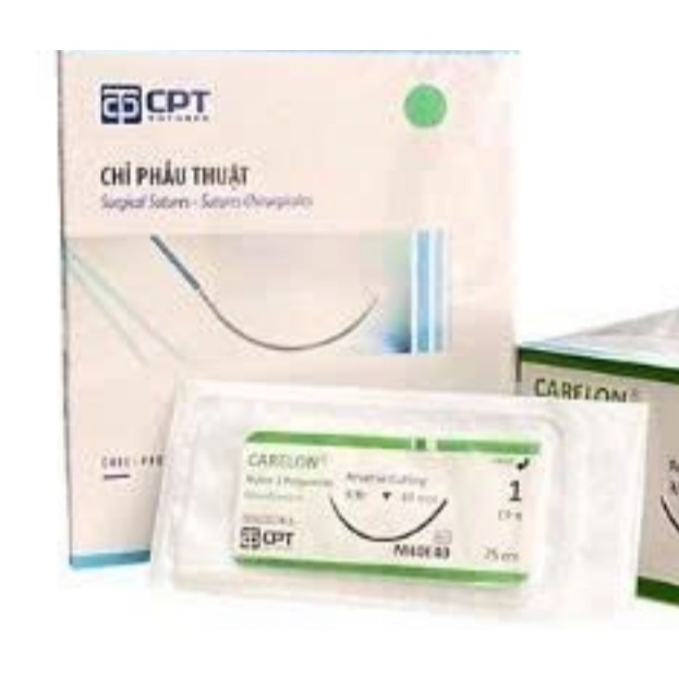 Hộp 24 tép CHỈ PHẪU THUẬT CPT  NYLON số 1 kim tam giác - M40E40