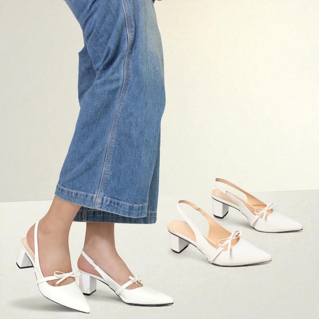 Giày Slingback 5cm Da Bóng Quai Nơ Nhỏ Pixie H374
