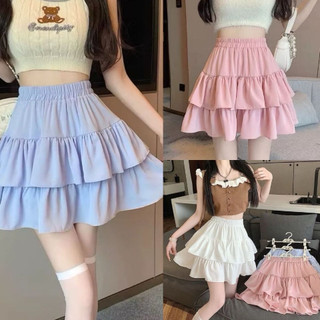 Váy ngắn tầng xòe tiểu thư style Hàn có quần trong màu trắng hồng đen xanh hot trend VANISA CT395