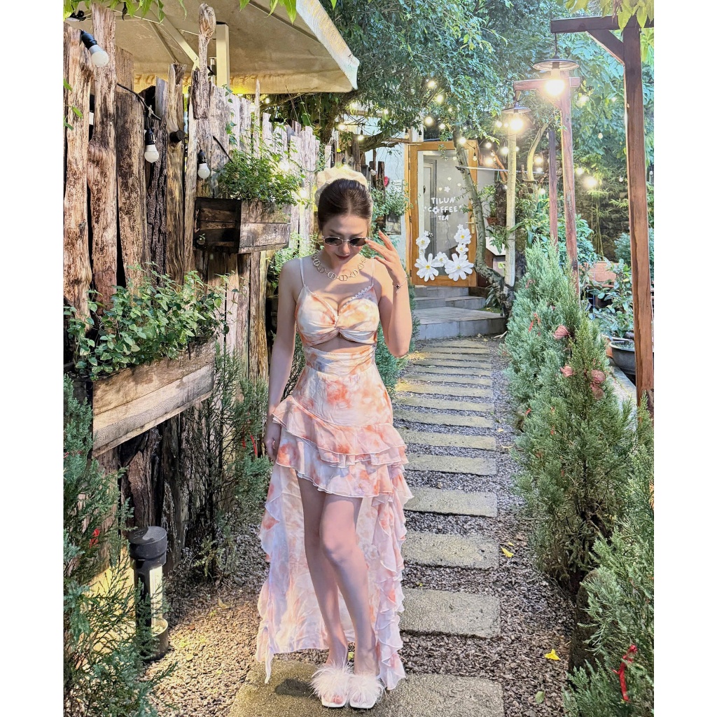 Đầm Hoa Hai Dây Voan Khoét Eo Nữ Tính Vintage – Đầm Nữ Dạo Phố, Đi Biển, Du Lịch, Hẹn Hò Cao Cấp
