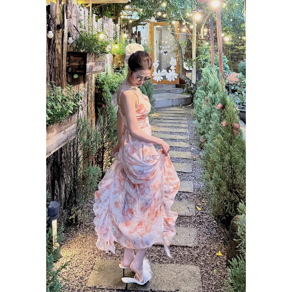 Đầm Hoa Hai Dây Voan Khoét Eo Nữ Tính Vintage – Đầm Nữ Dạo Phố, Đi Biển, Du Lịch, Hẹn Hò Cao Cấp