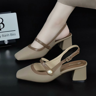 Giày sandal cao gót bít mũi gót vuông 5P và 7P phối màu mềm mại , dễ đi Giày BánhBèo mã SandalMaryJane Vuông