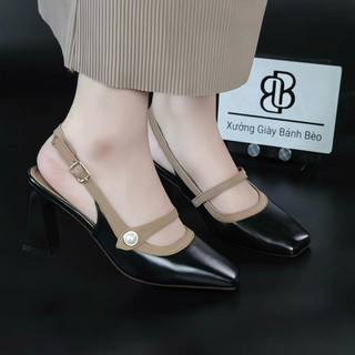 Giày sandal cao gót bít mũi gót vuông 5P và 7P phối màu lịch lãm , sang trọng Giày BánhBèo mã SandalMaryJane Vuông