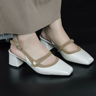 Giày sandal cao gót bít mũi gót vuông 5P và 7P phối màu lịch lãm , sang trọng Giày BánhBèo mã SandalMaryJane Vuông