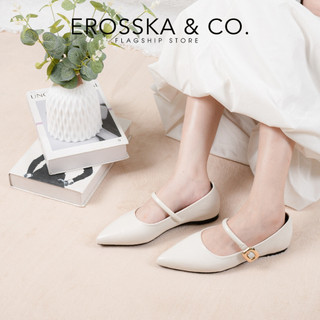 Erosska - Giày búp bê nữ mũi nhọn phối quai ngang kiểu dáng đơn giản cao 2cm màu đỏ đô  - EL077
