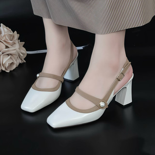 Giày sandal cao gót bít mũi gót vuông 5P và 7P phối màu mềm mại , dễ đi Giày BánhBèo mã SandalMaryJane Vuông