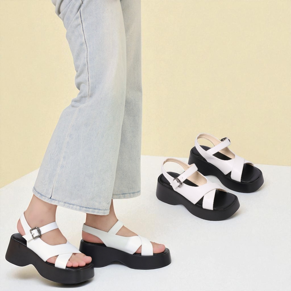 Giày Sandal Đế xuồng Da PU Cao 6cm Hở Mũi Pixie H363