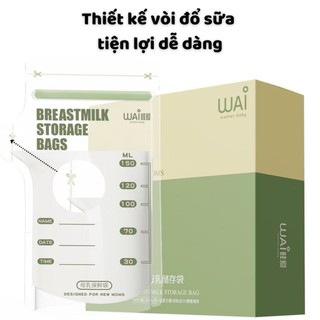 Túi lưu trữ sữa WAI 100ml, 150ml, 200ml - hộp 30 túi, thiết kế vòi rót an toàn và tiện dụng