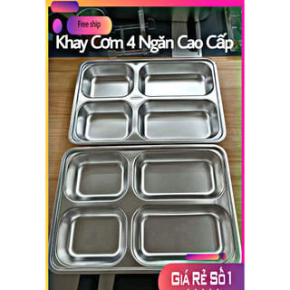Khay cơm inox 304 4/5 ngăn kích thước 33*23 cao 4.2cm cho người lớn công nhân trẻ nhỏ có nắp