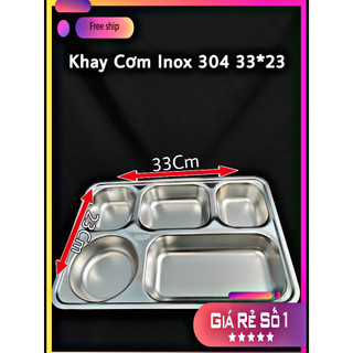 Khay cơm inox 304 4/5 ngăn kích thước 33*23 cao 4.2cm cho người lớn công nhân trẻ nhỏ có nắp